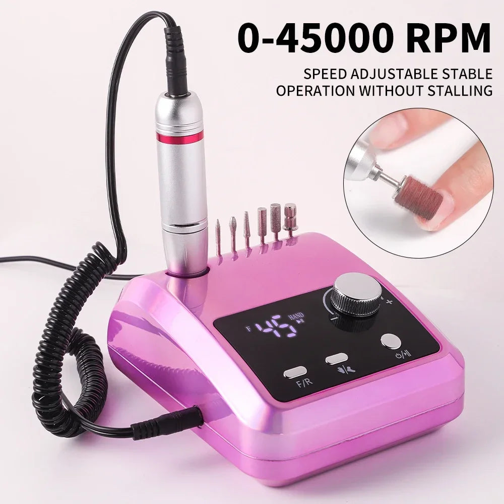 High Quality Electric Nail Drill Machine 45000 RPM Electric File HD Display Metal Manicure Pen Professional nail lathe Sander