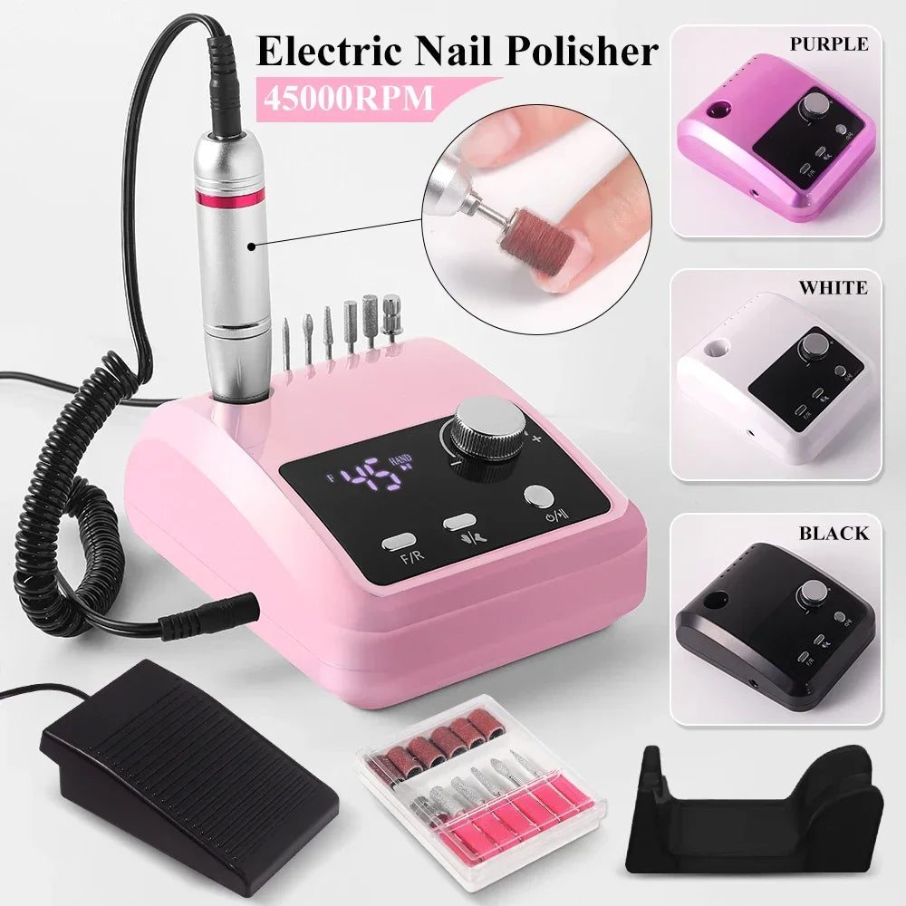 High Quality Electric Nail Drill Machine 45000 RPM Electric File HD Display Metal Manicure Pen Professional nail lathe Sander