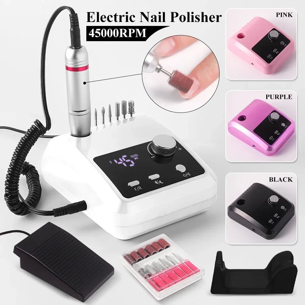 High Quality Electric Nail Drill Machine 45000 RPM Electric File HD Display Metal Manicure Pen Professional nail lathe Sander