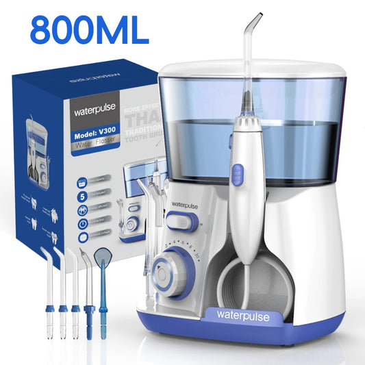 Waterpulse Electric Water Flosser Oral Irrigator, 800ML Large Capacity Dental Water Hygiene Flossing Teeth Cleaner with 5x Tips